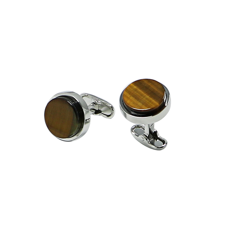 Tiger s Eye Flat Round Suit Cuff Links