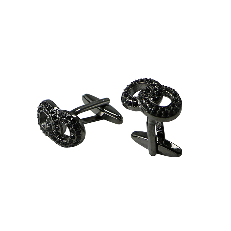 Dubbel svart kristall Gunmetal Knot Cuff Links